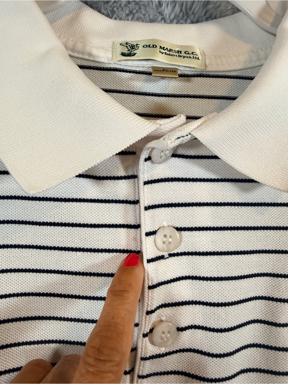 Vintage Old Marsh Golf Club Polo Shirt White Black Stripe Robert Bryan Size L - Picture 10 of 15
